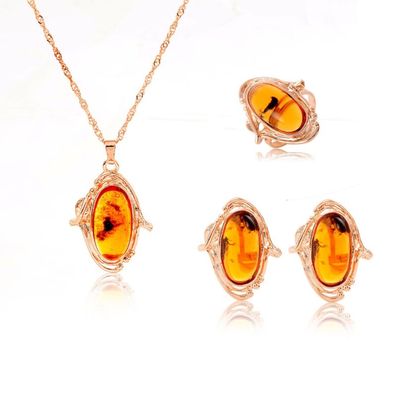 18K Gold Plated Vintage Amber Retro Jewelry Set M01210