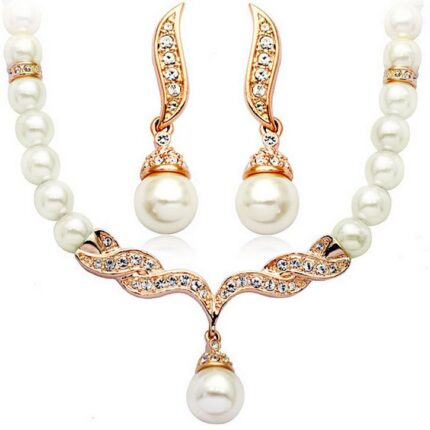 18K Gold Plated William Kate Queen Pearls Wedding Jewelry Set M01142