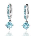 18K Gold Plated Zircon Rhinestones Austrian Crystal OceanBlue Earrings M00631