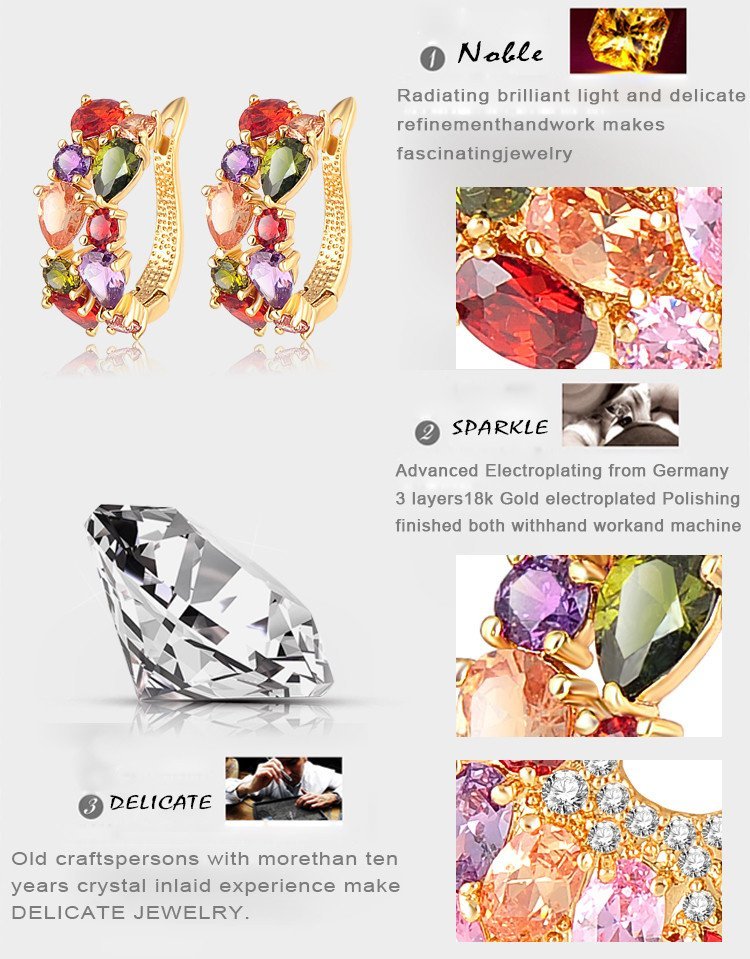 18K Real Gold Plated 3 Times Cubic Zircon Colored Jewelry Set M01790