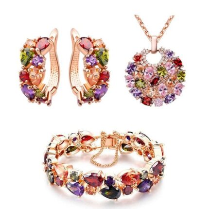 18K Real Gold Plated 3 Times Cubic Zircon Colored Jewelry Set M01790