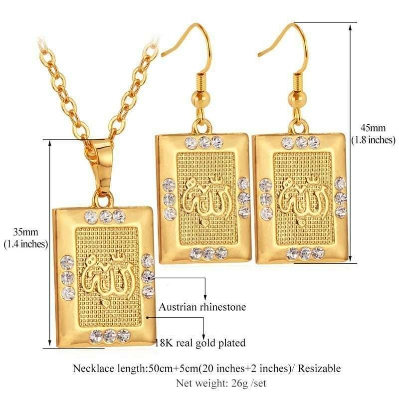 18K Real Gold Plated Allah 26 Gram Luxury Austrian Rhinestone Jewellery Set M01470