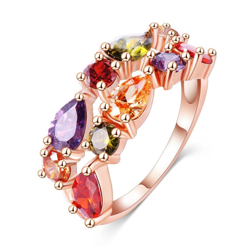 18K Rose Gold Plated 3 Times Cubic Zirconia Diamond Ring M01531