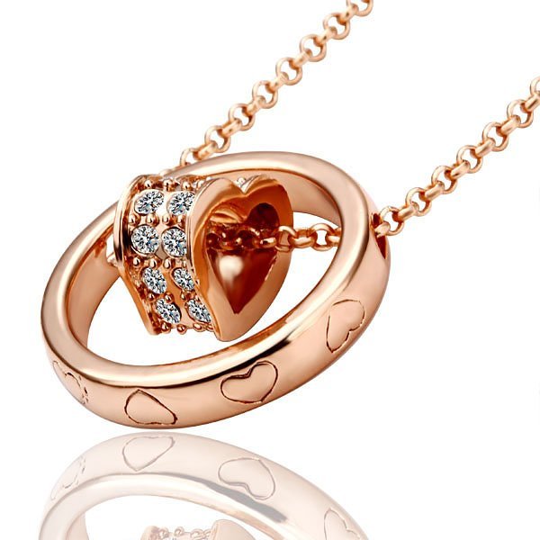 18K Rose Gold Plated Austrian Crystal Circle Heart Necklace M00661