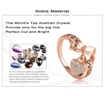 18K Rose Plated 3 Times Genuine Austrian Crystals Black Enamel Love You Ring M01529