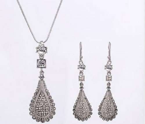18K White Gold Filled Clear Austrian Crystal Drop Earrings Jewelry Set M01201