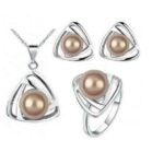 18K White Gold Filled Pearl Wedding Bronze Jewellery Set M01434