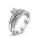 18K White Gold Plated 3 Times Rhinestone and Australian Crystal Wedding Ring M00853
