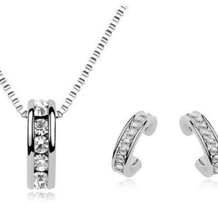 18K White Gold Plated Austrian Crystal Circles Jewelry Set M01046