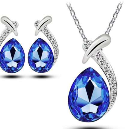 18K White Gold Plated Austrian Crystal Drop Blue Jewelry Set M01040