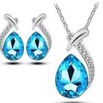 18K White Gold Plated Austrian Crystal Drop Ocean Blue Jewelry Set M01039