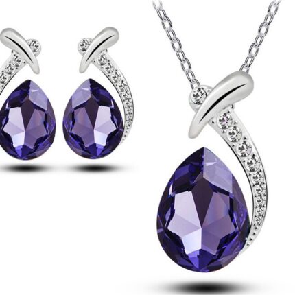 18K White Gold Plated Austrian Crystal Drop Purple Jewelry Set M01042