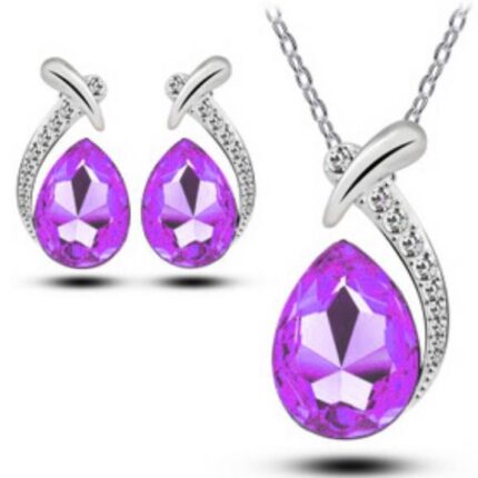 18K White Gold Plated Austrian Crystal Drop Violet Jewelry Set M01041