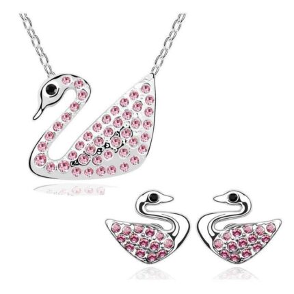 18K White Gold Plated Austrian Crystal Swan Rose Jewellery Set M00802