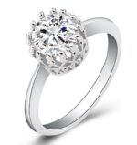 18K White Gold Plated Crown Austrian Crystal Wedding Ring M00909
