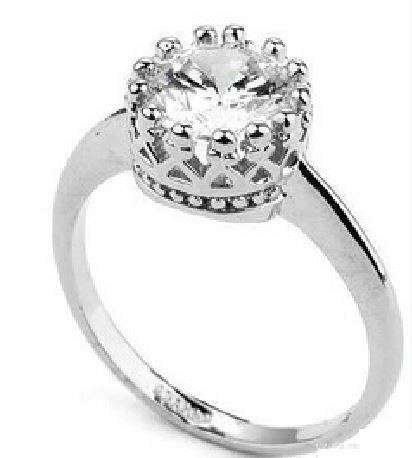 18K White Gold Plated Crown Austrian Crystal Wedding Ring M00909