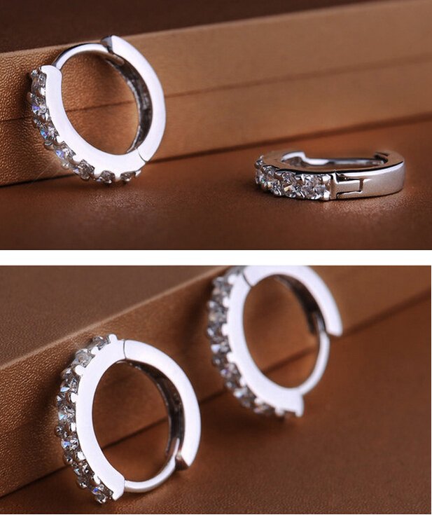 18K White Gold Plated Cubic Zirconia Hoop Earrings M01485