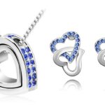 18K White Gold Plated Czech Crystal Couple Heart Blue Jewellery Set M00608