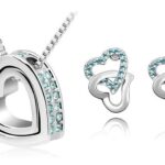 18K White Gold Plated Czech Crystal Couple Heart OceanBlue Jewellery Set M00607