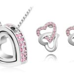 18K White Gold Plated Czech Crystal Couple Heart Rose Jewellery Set M00609