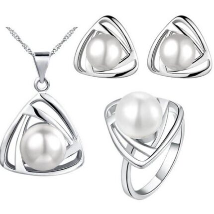 18K White Gold Plated Freshwater Pearl Bridal Jewelry Set M01167