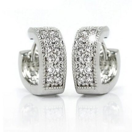 18K White Gold Plated Full Drill Heart Shaped Cubic Zirconia Ear Clip M01496
