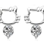 18K White Gold Plated Hello Kitty Zirconia Earrings M01091