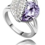 18K White Gold Plated Leaf Heart Violet Swarovski Elements Ring M00878