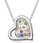 18K White Gold Plated Rhinestone Crystals Heart MultiColor Necklace M00791