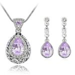 18K White Gold Plated Water Drop Austrian Crystal Bridal Violet Jewellery Set M00763