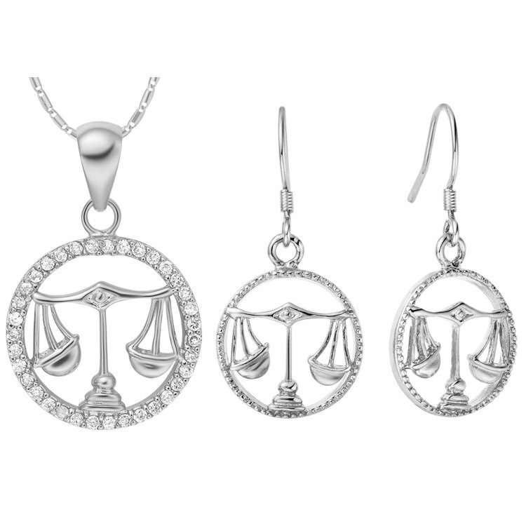 18K White Gold Plated Zircon Libra Constellation Jewelry Set T008 M01313