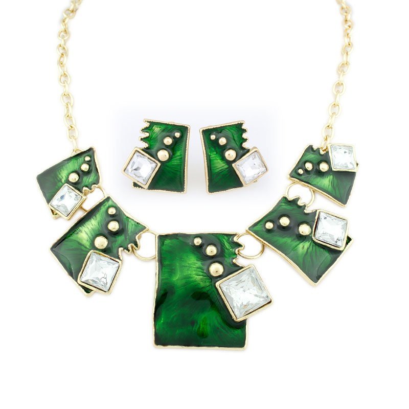 20K Gold Plated Nickle Free Enamel Green Jewelry Set M00354 1 20K Gold Plated Nickle Free Enamel Green Jewelry Set M00354