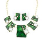 20K Gold Plated Nickle Free Enamel Green Jewelry Set M00354