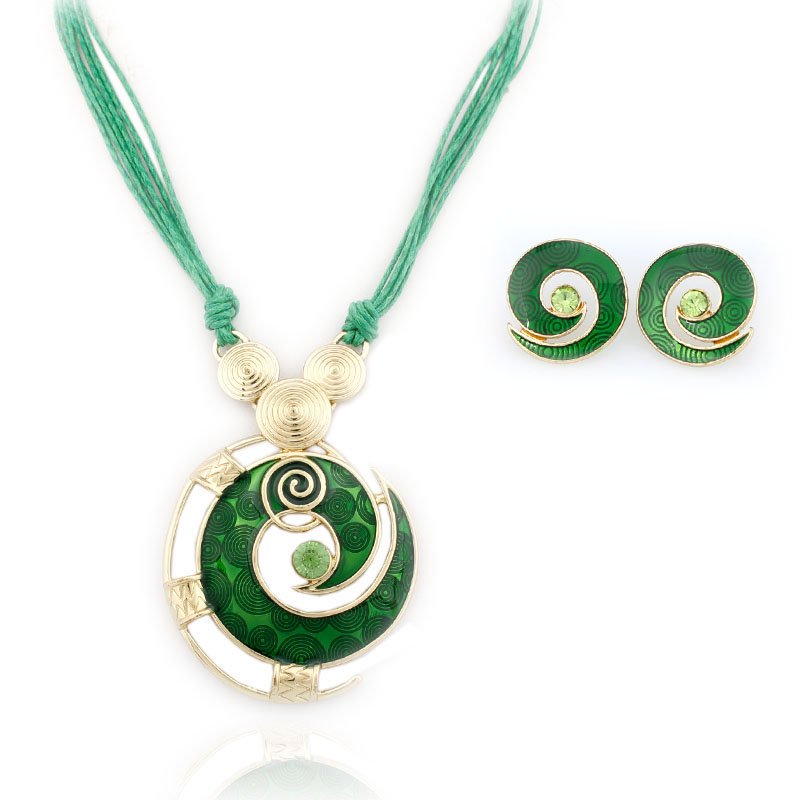 20K Gold Plated Nickle Free Enamel Green Jewelry Set M00397 1 20K Gold Plated Nickle Free Enamel Green Jewelry Set M00397
