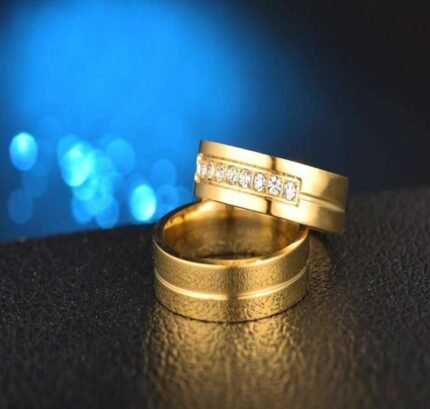 18K Gold Plated High Polished Couple Rings M01982