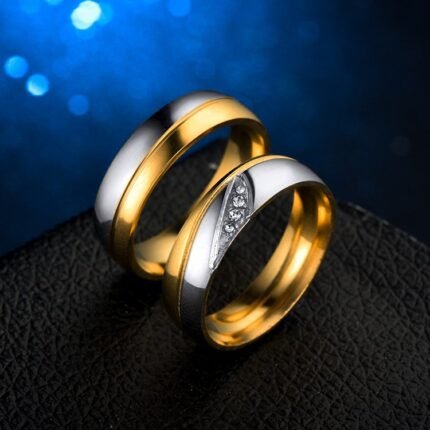 18K Gold Plated High Polished Couple Rings M01985