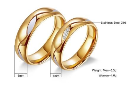 18K Gold Plated High Polished Couple Rings M01988
