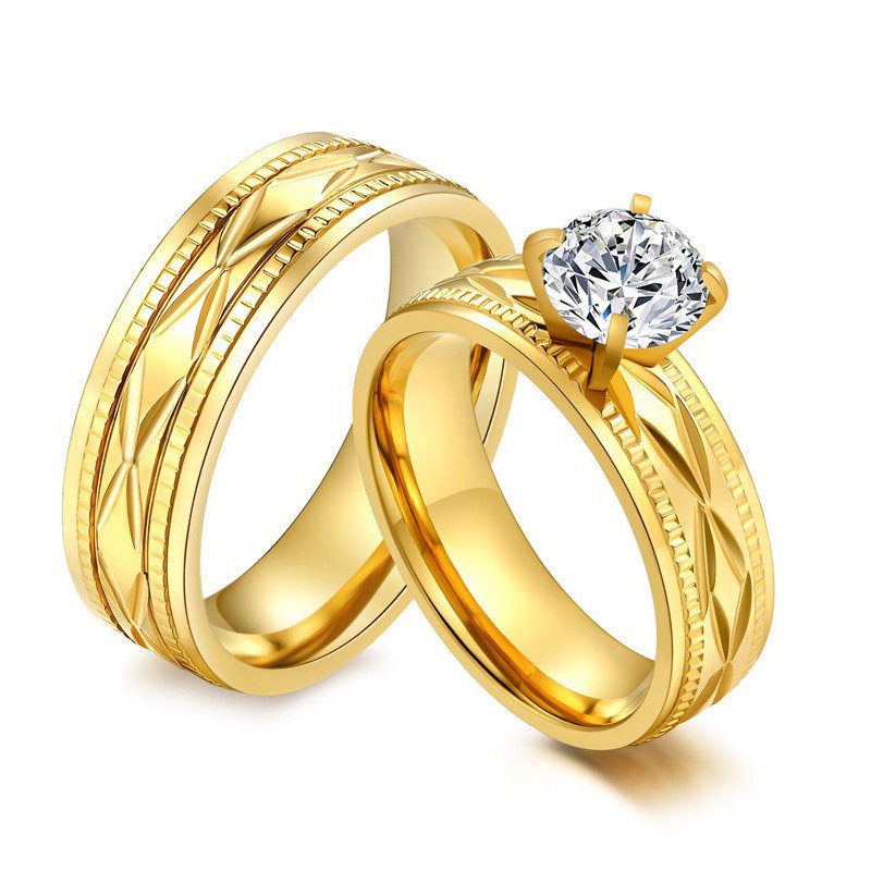 18K Gold Plated High Polished Couple Rings M01989 1 18K Gold Plated High Polished Couple Rings M01989