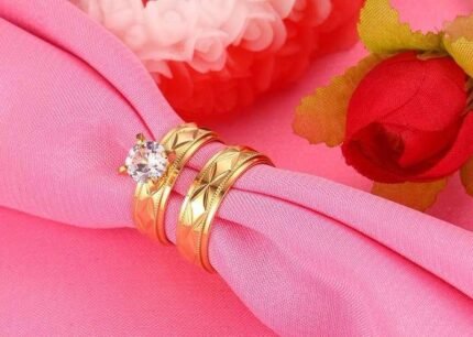 18K Gold Plated High Polished Couple Rings M01989