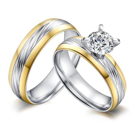 18K Gold Plated High Polished Couple Rings M01990