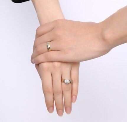 18K Gold Plated High Polished Couple Rings M01990