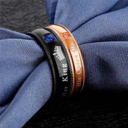 18K Gold Plated High Polished Couple Rings M02012