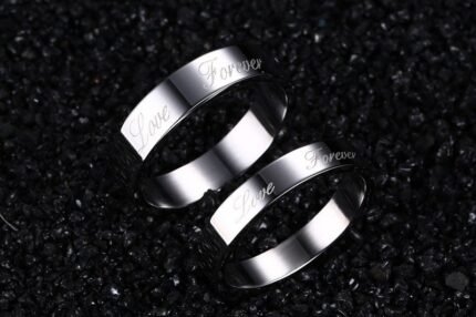 18K White Gold Plated High Polished Couple Rings M01991