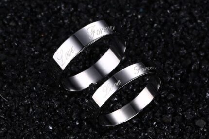 18K White Gold Plated High Polished Couple Rings M01991