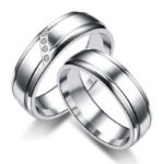 18K White Gold Plated High Polished Couple Rings M01994