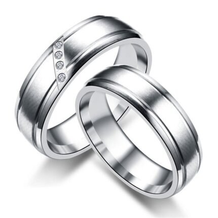 18K White Gold Plated High Polished Couple Rings M01994