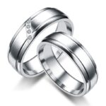 18K White Gold Plated High Polished Couple Rings M01994