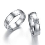 18K White Gold Plated High Polished Couple Rings M01994