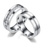 18K White Gold Plated High Polished Couple Rings M02008