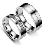 18K White Gold Plated High Polished Couple Rings M02008